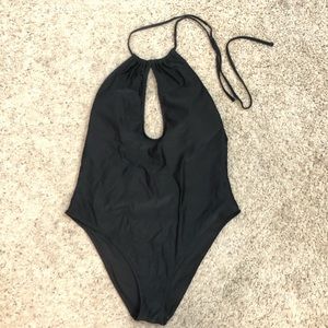 Halter Black One Piece-High Rise Leg